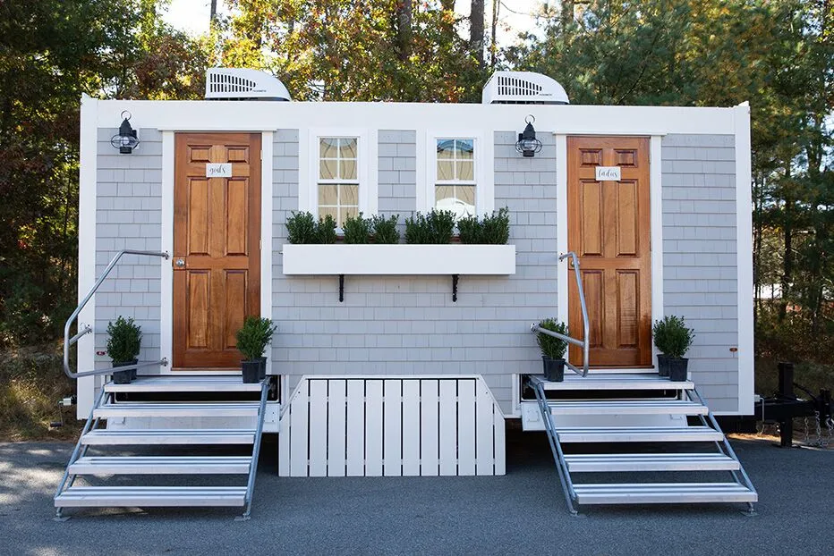 Wedding restroom units discretely staged at a venue in Bellingham, Washington